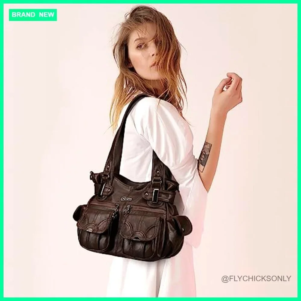 Large Hobo Tote Bag with Adjustable Strap, Multi-Pocket Design, PU Leather